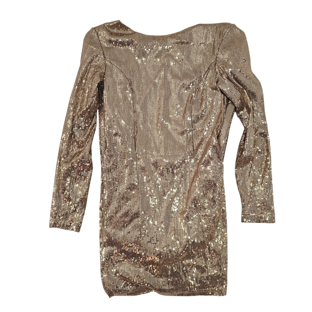 MUXXN Gold Sequin Long Sleeve Mini Dress XS Bodycon Party Cocktail Night Out